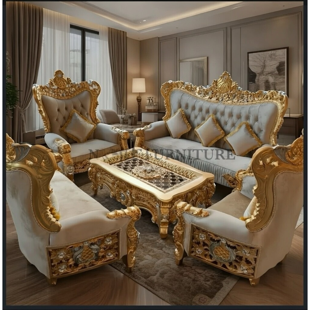Set Kursi Tamu BELAGIO Ukir Jepara Mewah | Sofa Tamu Klasik Gold Royal | Kayu Jati Solid