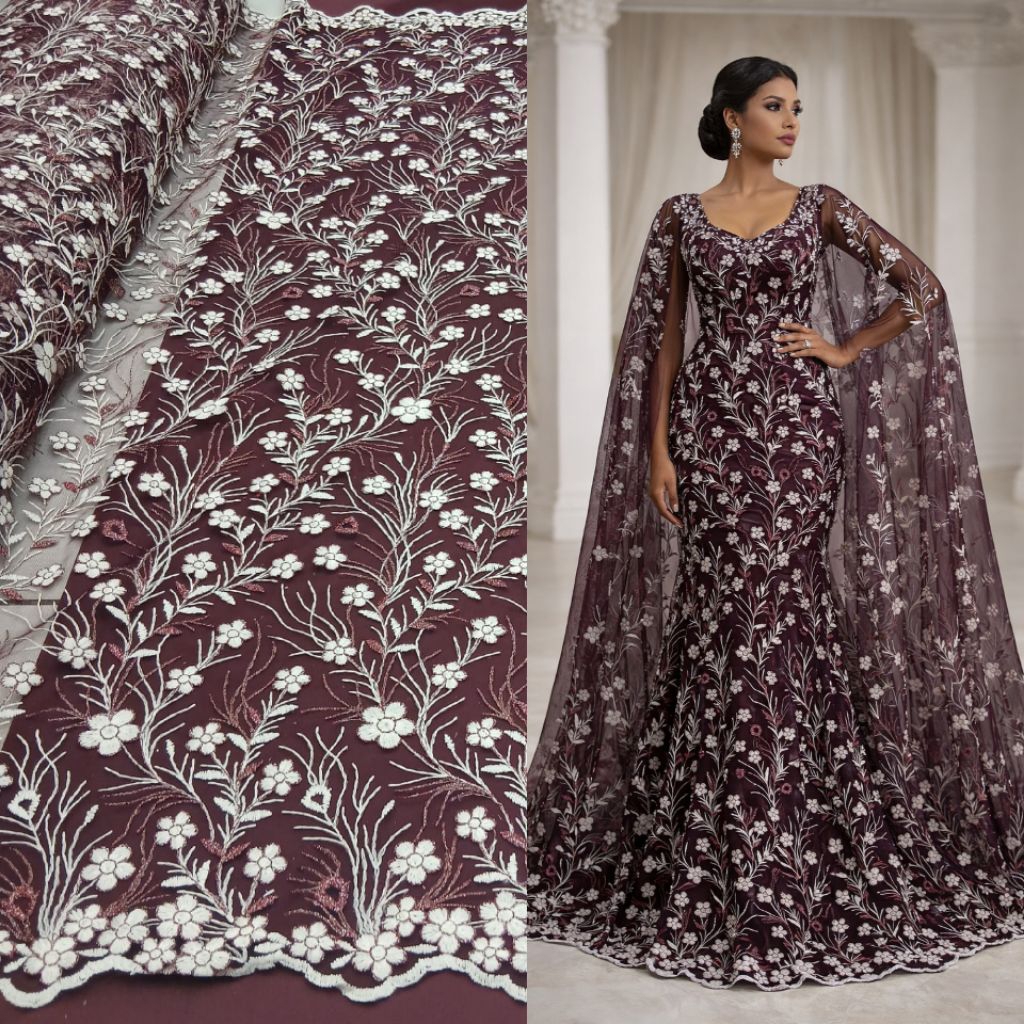 (COD)Kain tile bordir korea / Kain tile bordir korea halus / Kain kebaya wanita terbaru