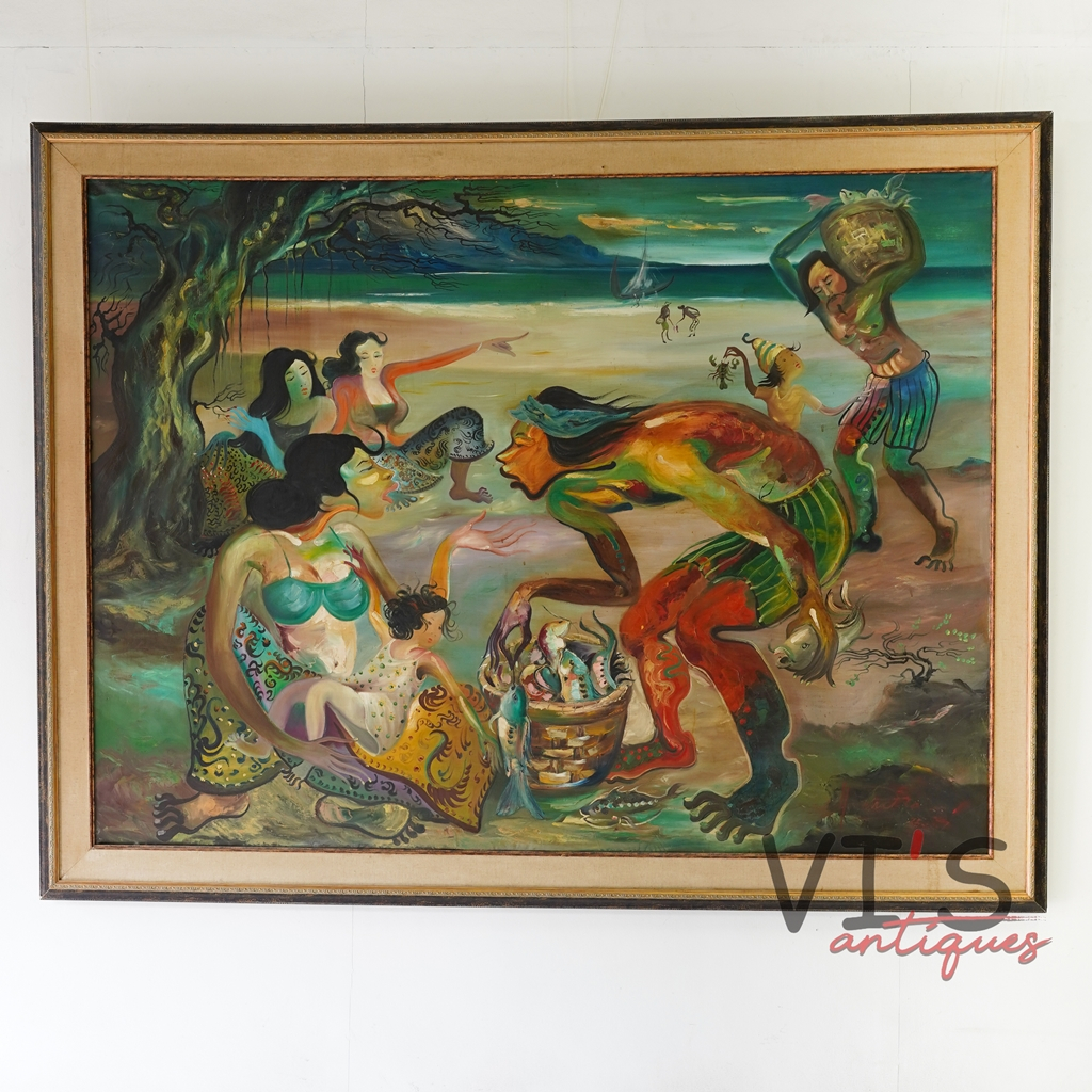 Lukisan Hendra Gunawan Keluarga Nelayan Oil On Canvas Antik Kuno