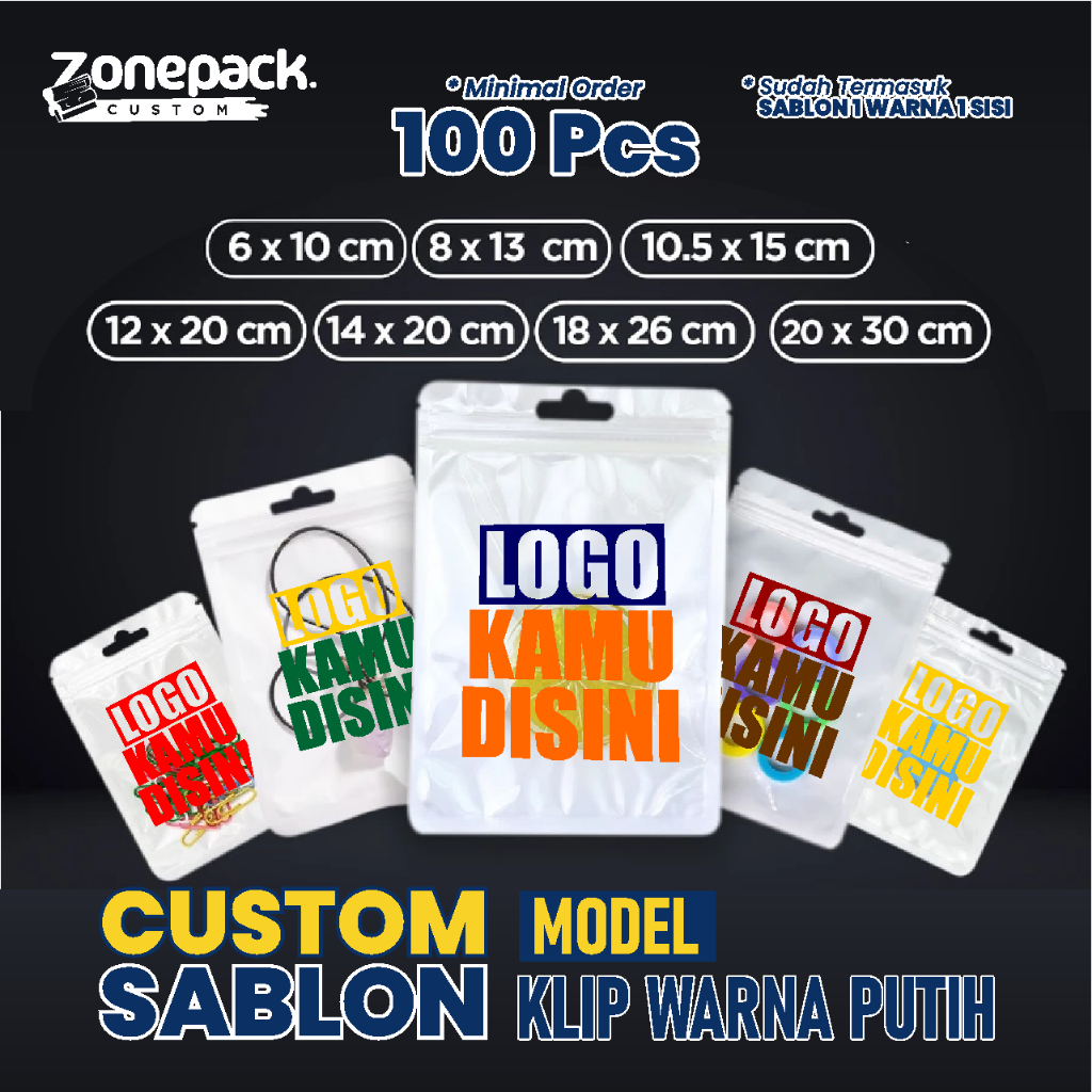 Sablon Plastik Klip Warna Putih | Klip Ziplock Warna Putih | Plastik Klip Kemasan Aksesoris | Plasti