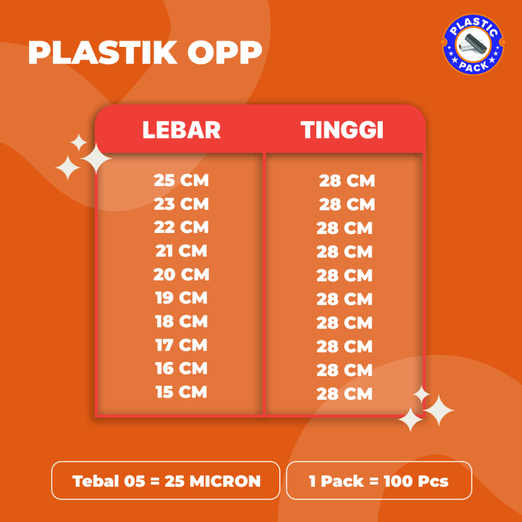 PLASTIK OPP || 25x28 || 23x28 || 22x28 || 21x28 || 20x28 || 19x28 || 18x28 || 17x28 II 16x28 II 15x2