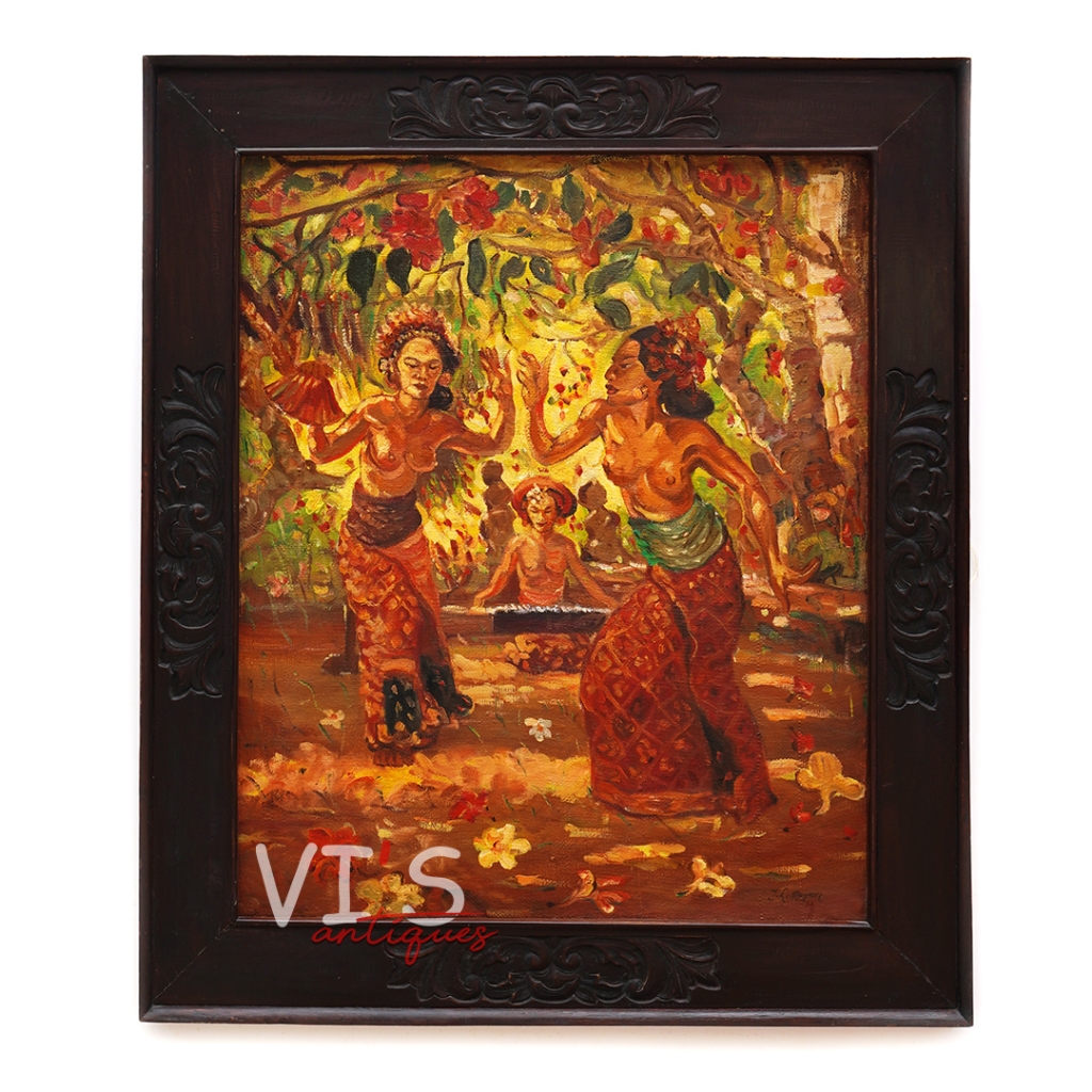 Lukisan A.J. Le Mayeur 2 Penari Bali Oil On Canvas Antik Kuno