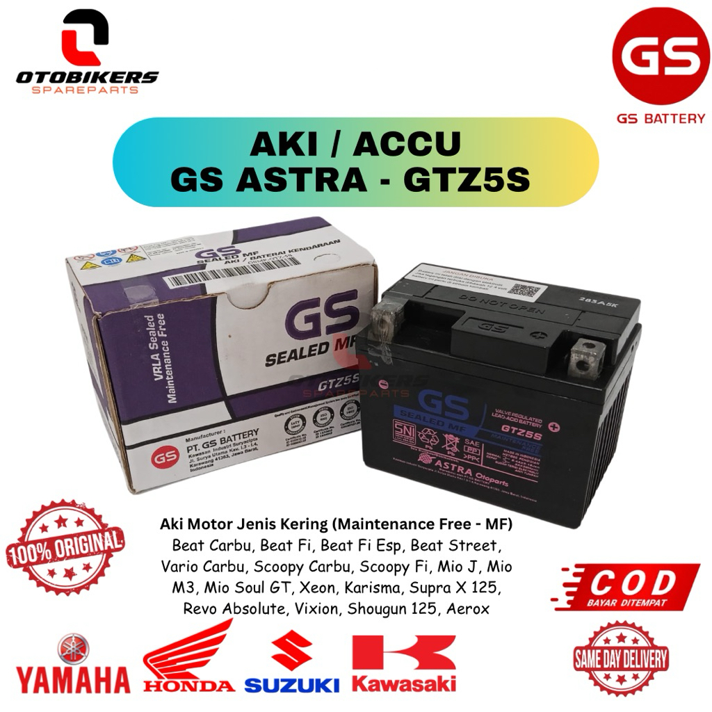 Aki ACCU Motor GTZ5S GS MF Aki Kering Motor Honda Beat Vario Scoopy Supra X 125 Yamaha Mio/J/Soul/GT
