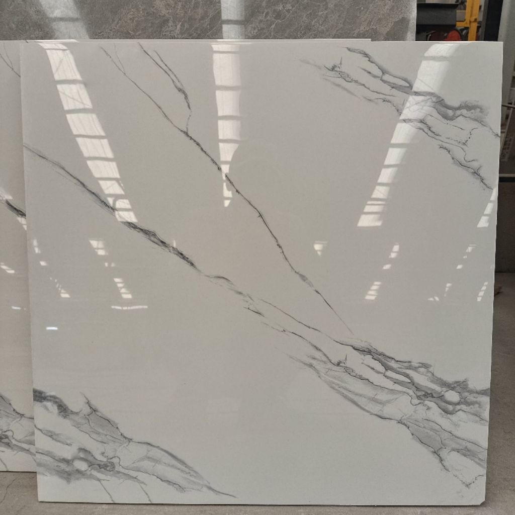 granit 60x60 putih carara (glossy)/ granit lantai/ granit dinding/ granit motif carara glossy kilap/