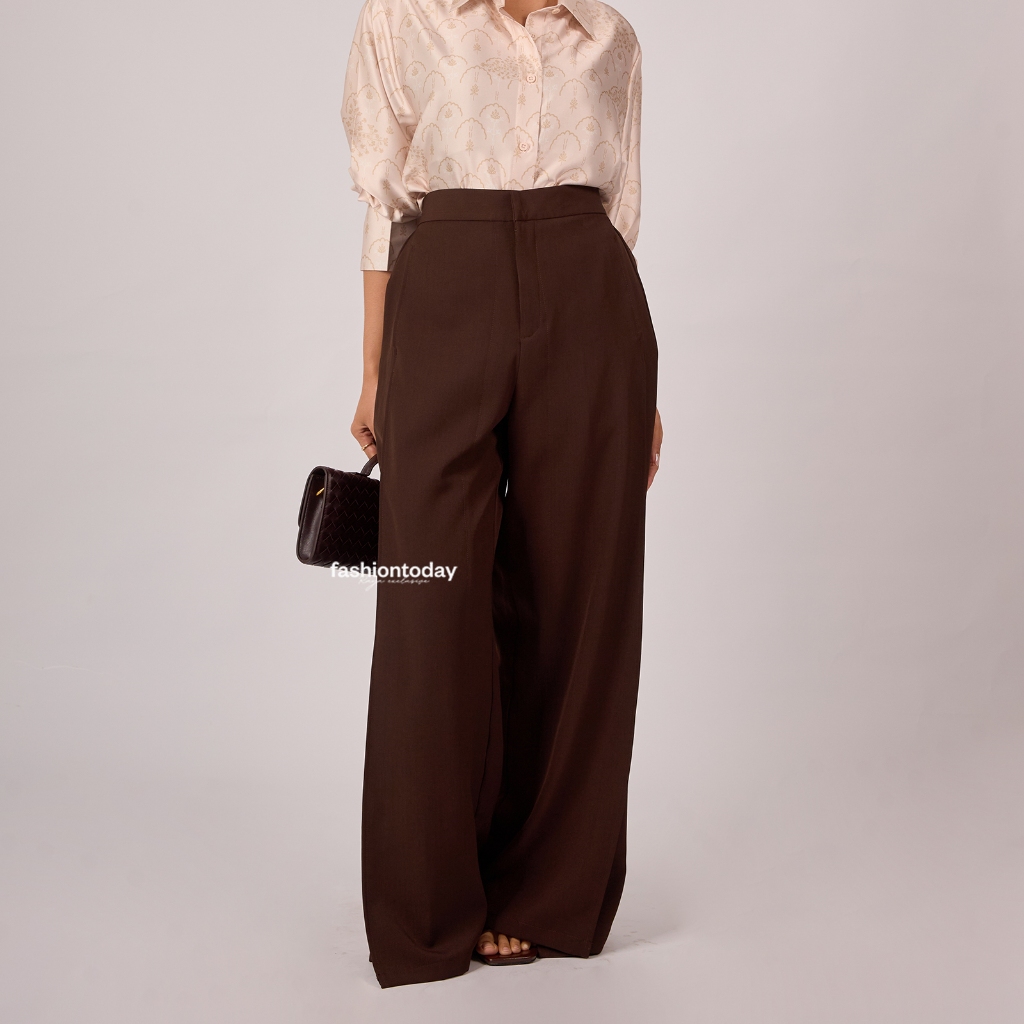 Jema Pants - Celana Panjang Wanita Straight High Waist Premium Raya Exclusive Fashiontoday Raya Deta