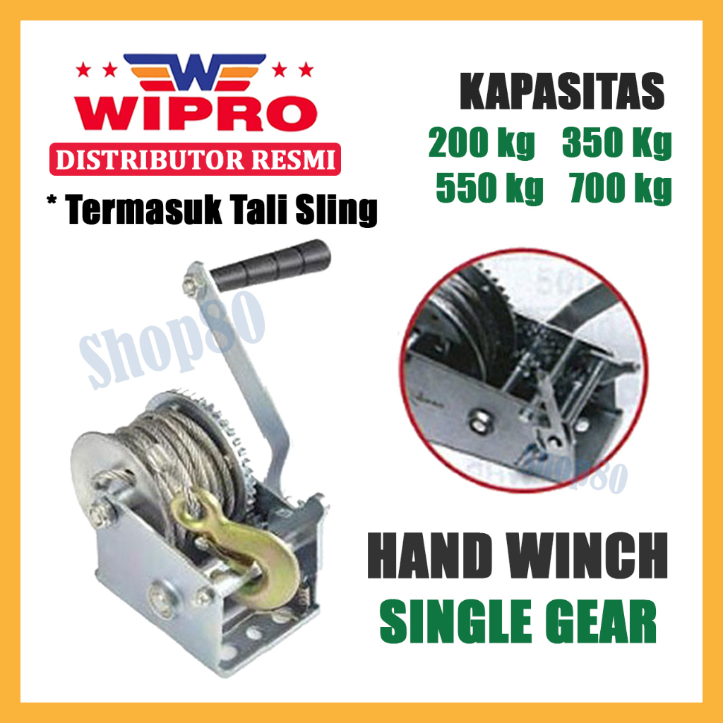 Wipro Katrol Hand Winch Single Gear Kerekan Manual 250 350 550 700 Kg WSR-025 035 055 070