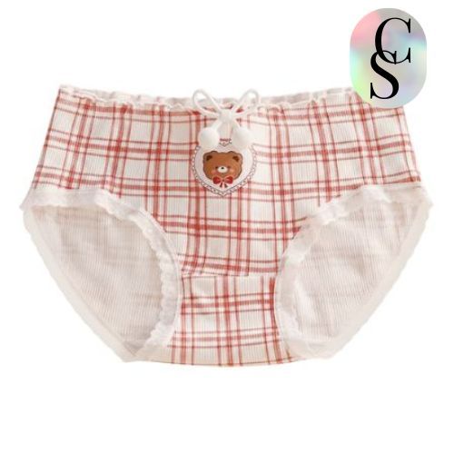 CANDYSSHOP Celana Dalam Wanita Katun Soft Breathable CD Motif Kotak Merah Lucu CD2201