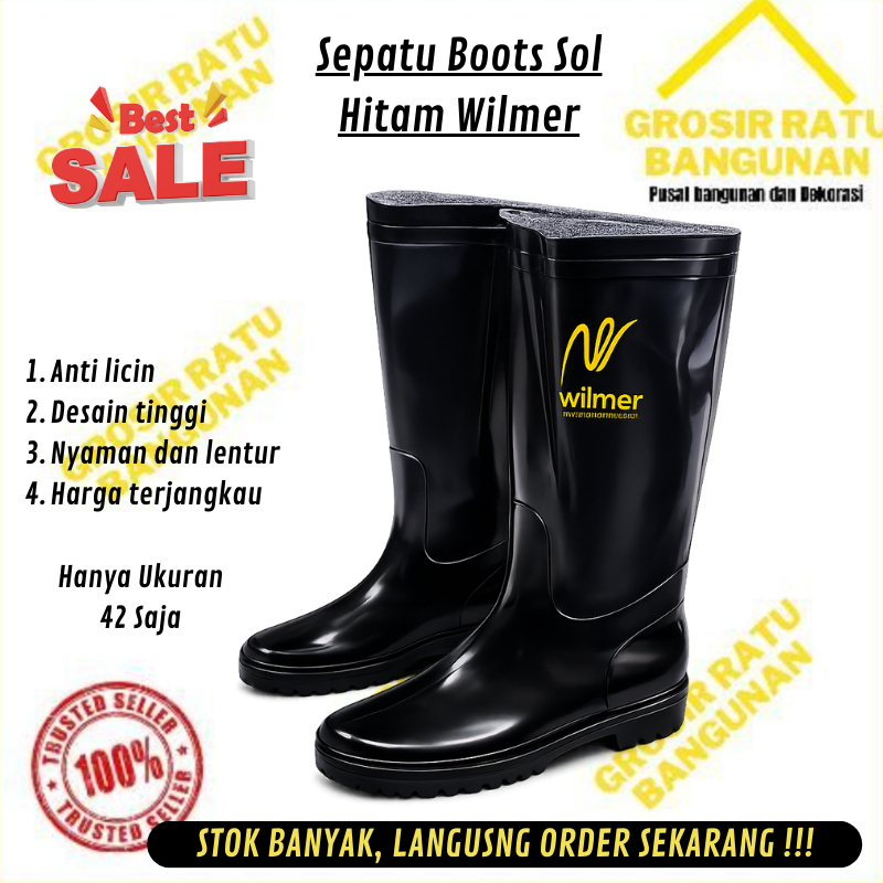 Sepatu Boots Pria Hitam Karet Proyek Sepatu Boot Wilmer Tinggi Karet Sepatu Boots Safety Tahan Air