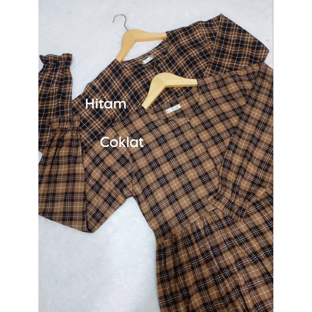 gamis rayon kotak, home dress kotak