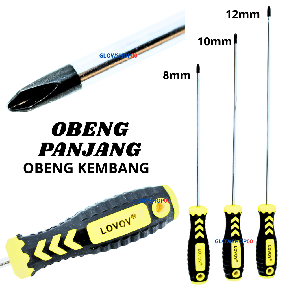 Obeng Panjang Plus Magnet Gagang Karet 8 Inch 10 Inch 12Inch / Obeng Panjang