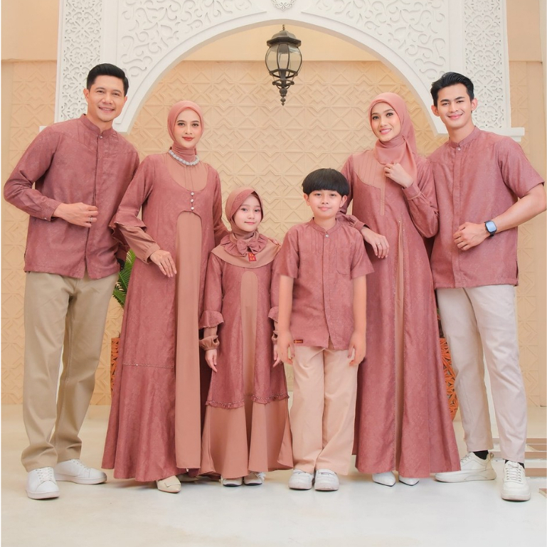 ELNAIRA Sarimbit Keluarga Terracotta Jacquard Rayon Serenity Dewasa Anak Couple
