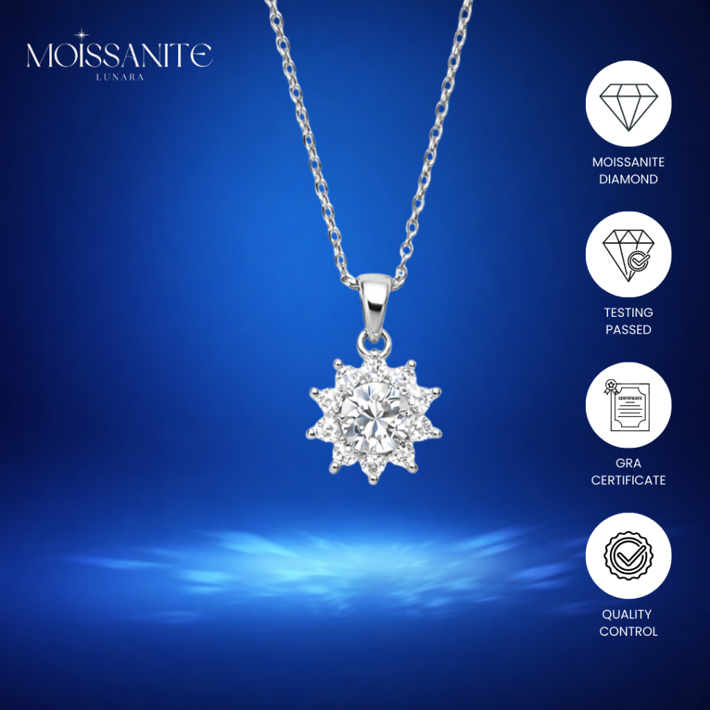 Moissanite Collection - Kalung Wanita Moissanite Sertifikat GRA Asli Anti Karat – Perhiasan Liontin 