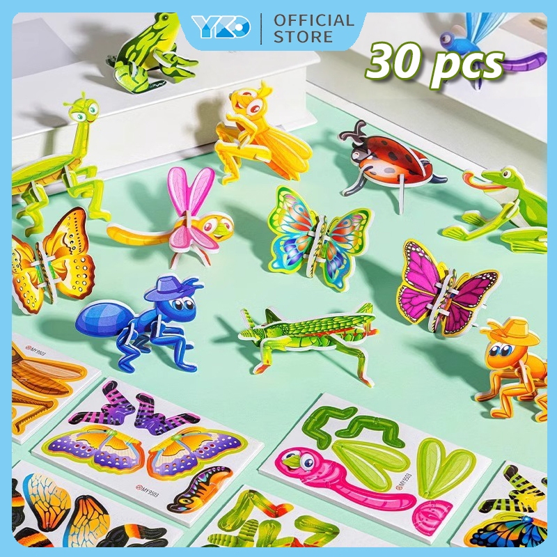 YKO Puzzle 3D Satu Pack Isi 30Pcs Motif Hewan laut Dino Animal Serangga Pesawat Lucu Mainan Edukasi