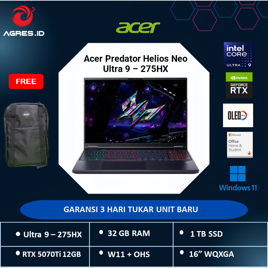 ACER PREDATOR HELIOS NEO 16 AI ULTRA 9 275HX RTX5070Ti