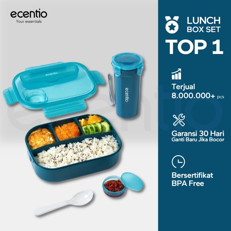 ecentio 4 Grid 1200ml lunch box set/kotak makan anti tumpah/ Lunch Bag anak anak BPA free