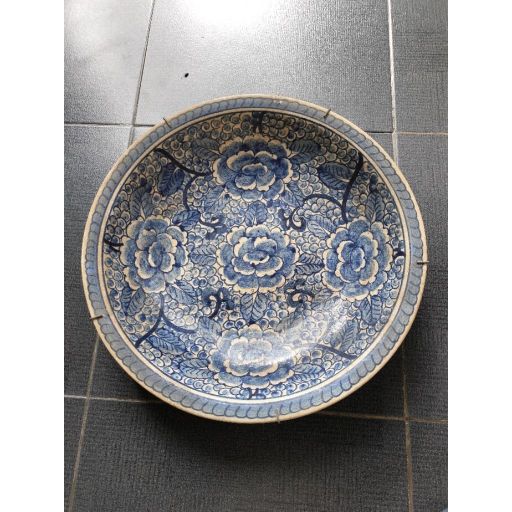 Piring antik china bunga kembang dia42cm keramik temuan