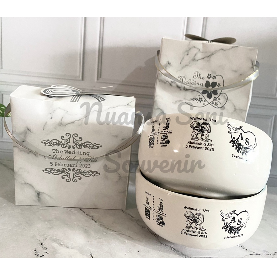Souvenir Pernikahan Mangkok Sop Two Tone Mangkuk Saji Jumbo Mangkok Keramik Sablon Kemas Box Custom