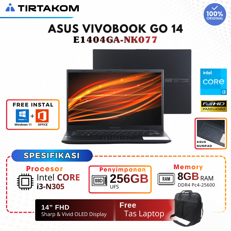 LAPTOP Asus VivoBook Go 14 E1404GA-NK077 with Intel i3 N305 and 8GB RAM