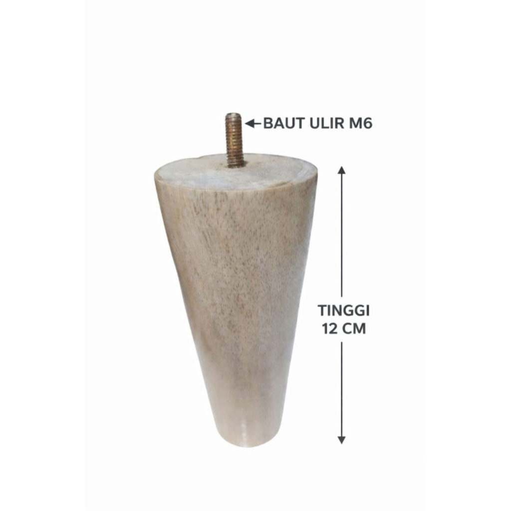 Kaki Sofa Kayu Conical dengan Baut Ulir M6 – Tinggi 12 cm