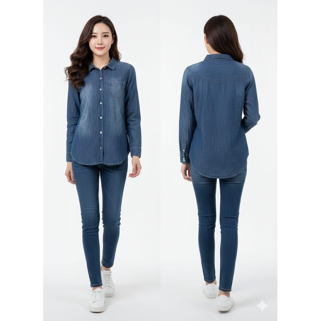 Kemeja Denim Wanita Lengan Panjang Old Navy