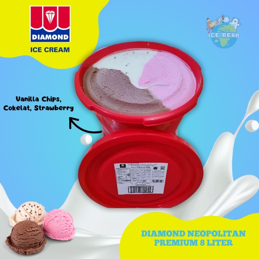 Es Krim Diamond Neopolitan Premium 8 Liter (3 Rasa) Termurah Original