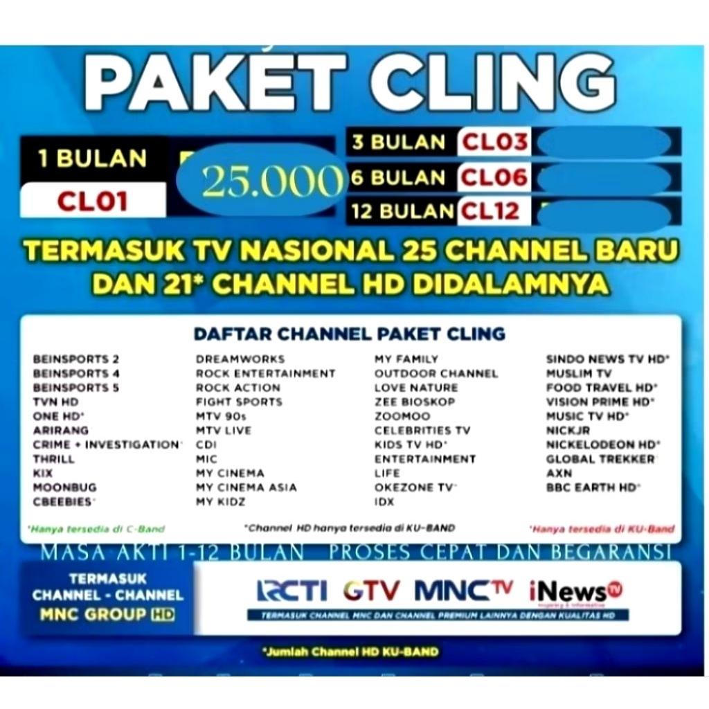 Paket cling K-Vision 1bulan - Langsung Aktif