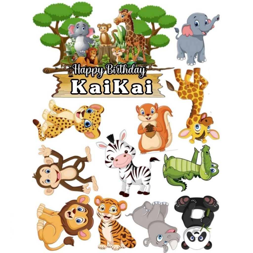 Topper Animal Safari Custom nama Happy Birthday