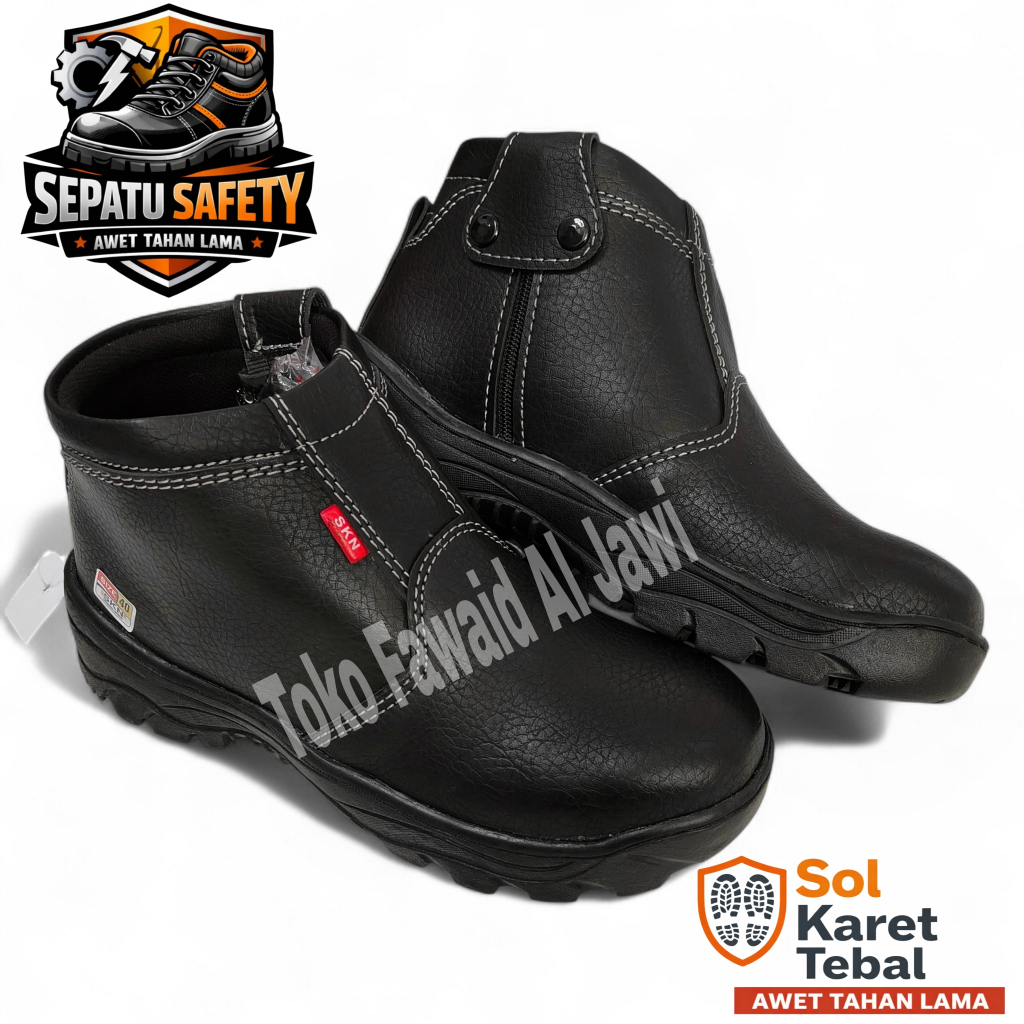 Sepatu Safety Boot Resleting King Skn Terlaris Hitam Ujung Besi Kerja Pabrik Proyek Dapur Pkl Kulit 