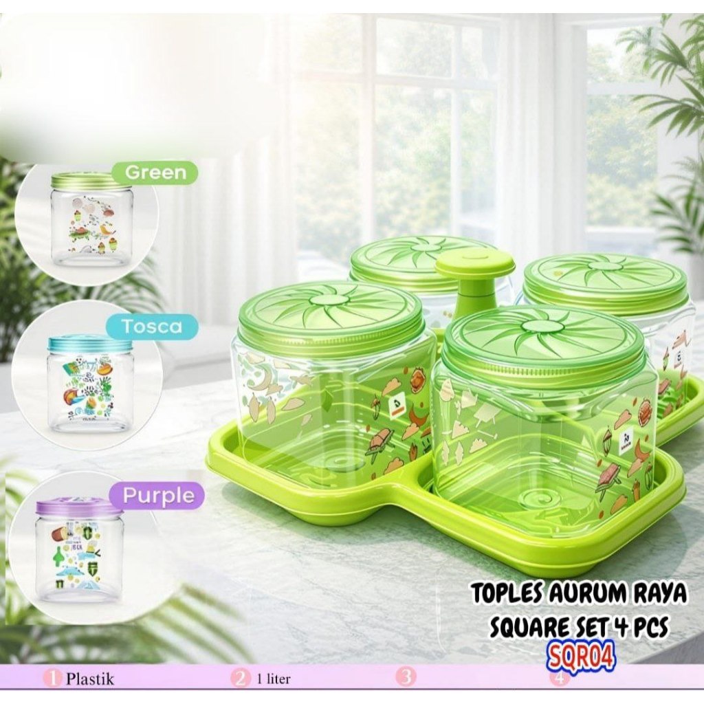 BYGY Toples Set 4 AURUM SQUARE Toples Nampan Bening