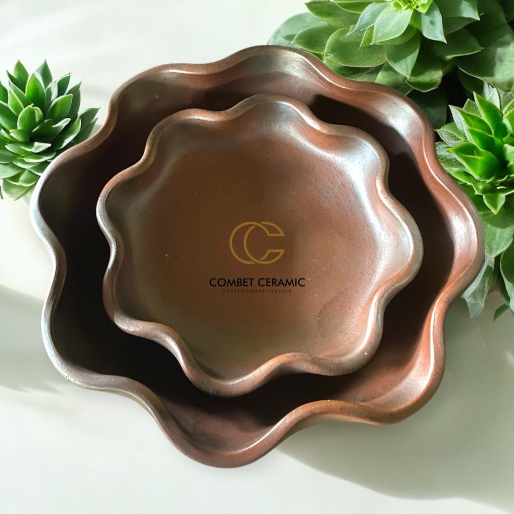 Piring Saji Lekuk 8 Gerabah Tanah Liat - Piring Saji/Prasmanan Gerabah Tanah Liat Gerabah Tanah Liat