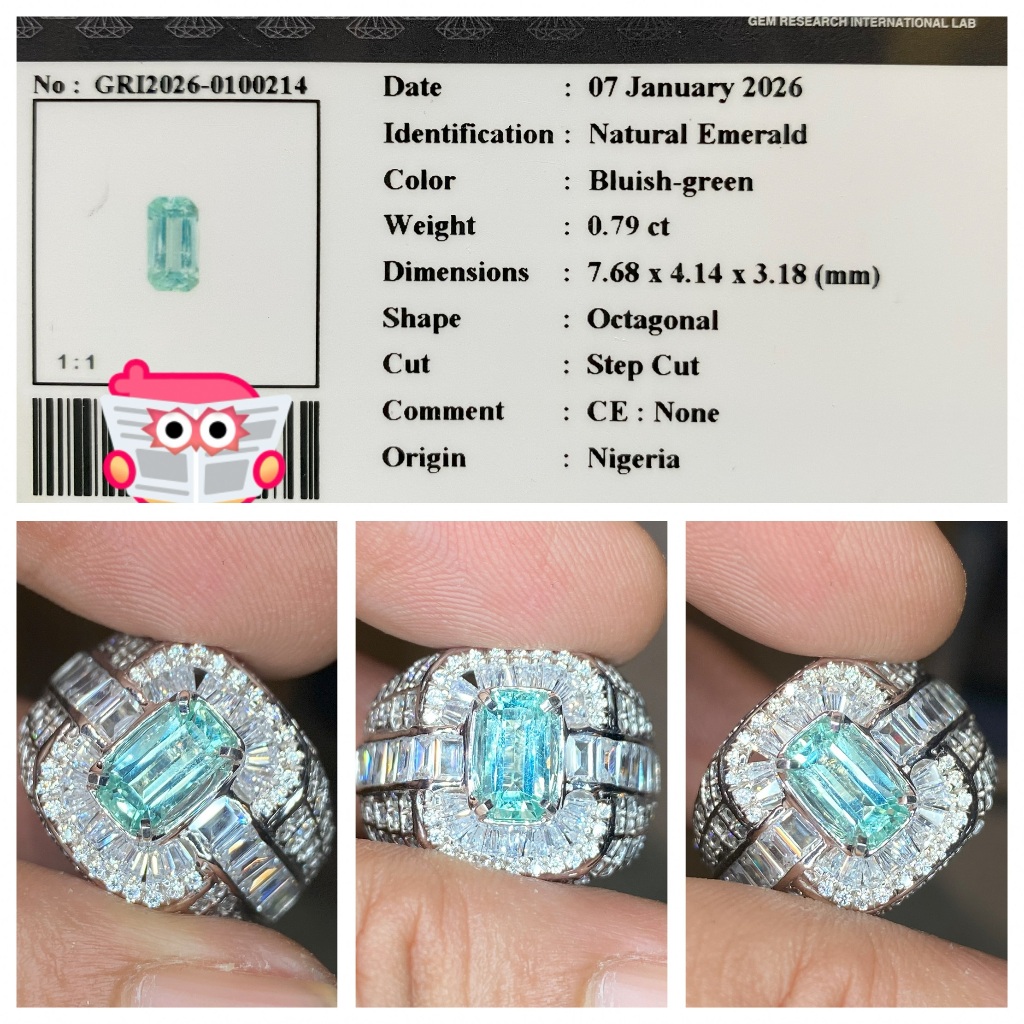 Natural 0.79ct emerald bluis green nigeria none oil rare