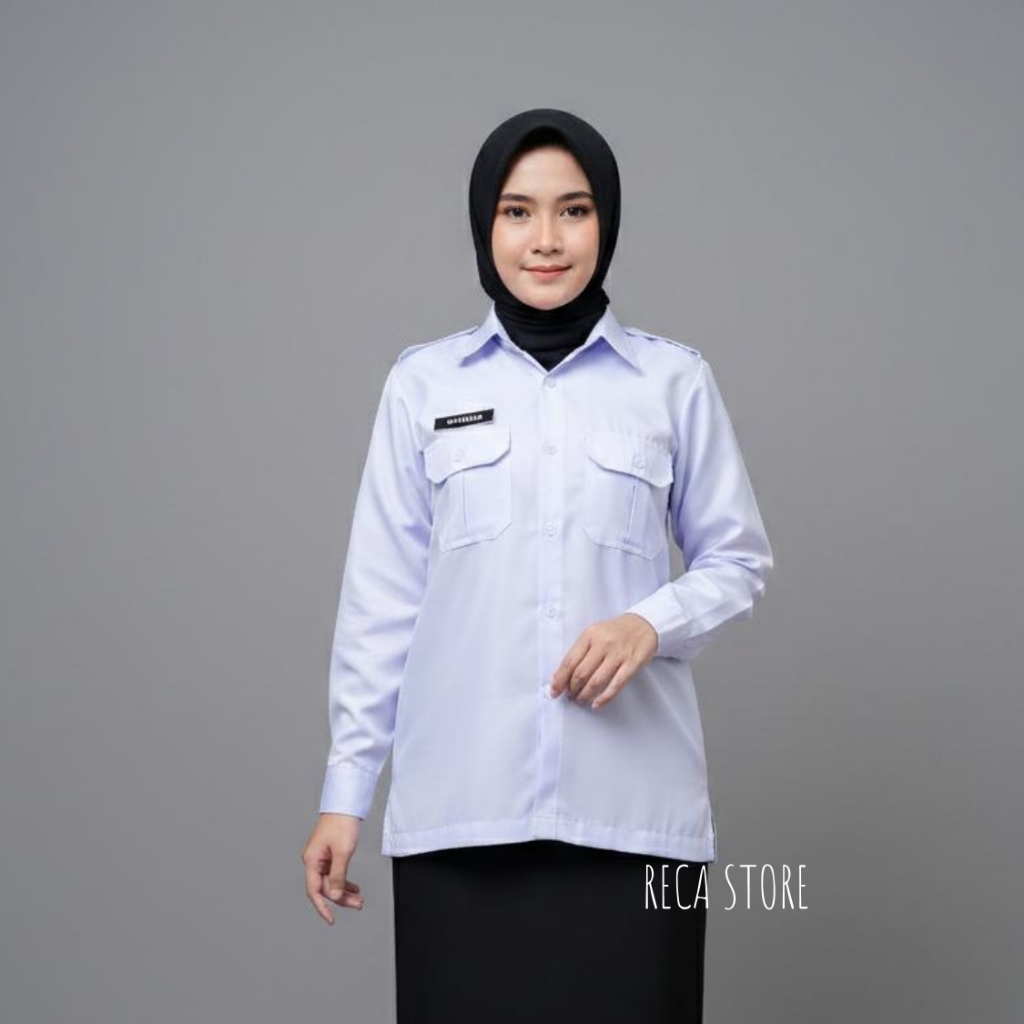 Atasan Baju Model Kemeja Saku Dada Wanita PDH Guru PNS ASN PPPK Terbaru