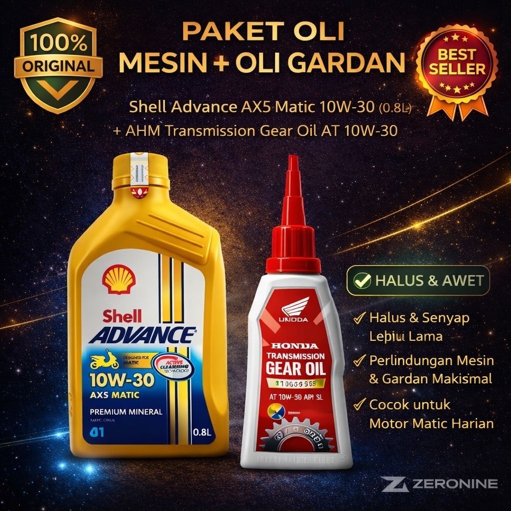 Paket Oli Shell 800ml + Oli Gardan Original | Oli Motor Matic | Original & Berkualitas