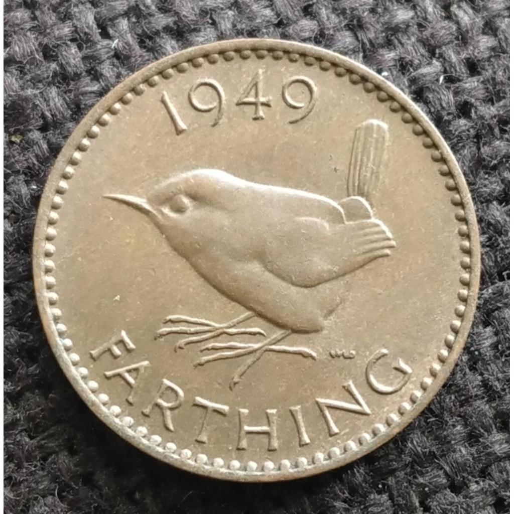 Koin Kuno Inggris 1 Farthing Burung 1949 King George VI
