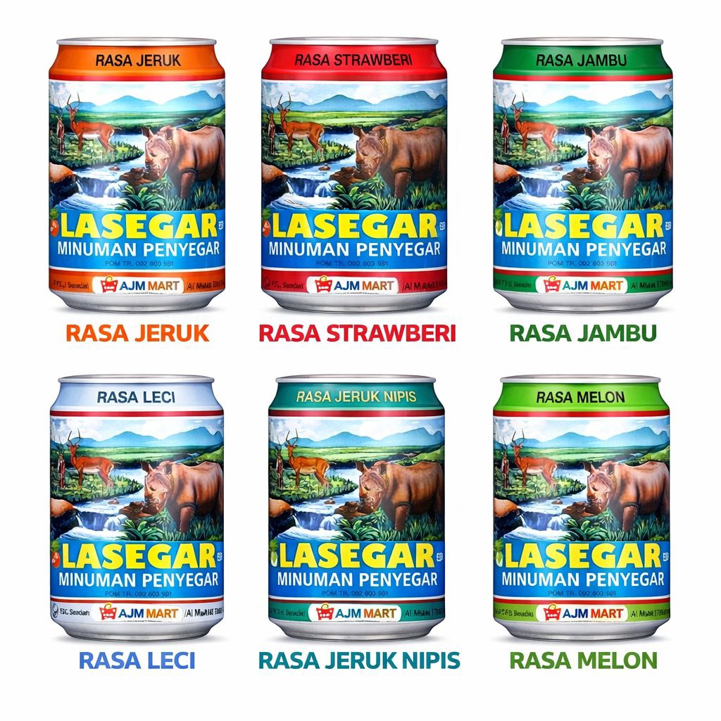 LASEGAR Minuman Penyegar Kaleng 320 ml – Aneka Rasa (Jeruk, Jeruk Nipis, Stroberi, Jambu, Leci, Melo