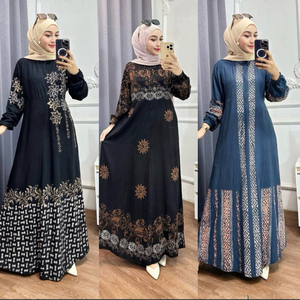 Batik Mbarep - Gamis Rayon Premium Twill Terbaru Lebaran Jumbo Syari Kekinian Batik Cap
