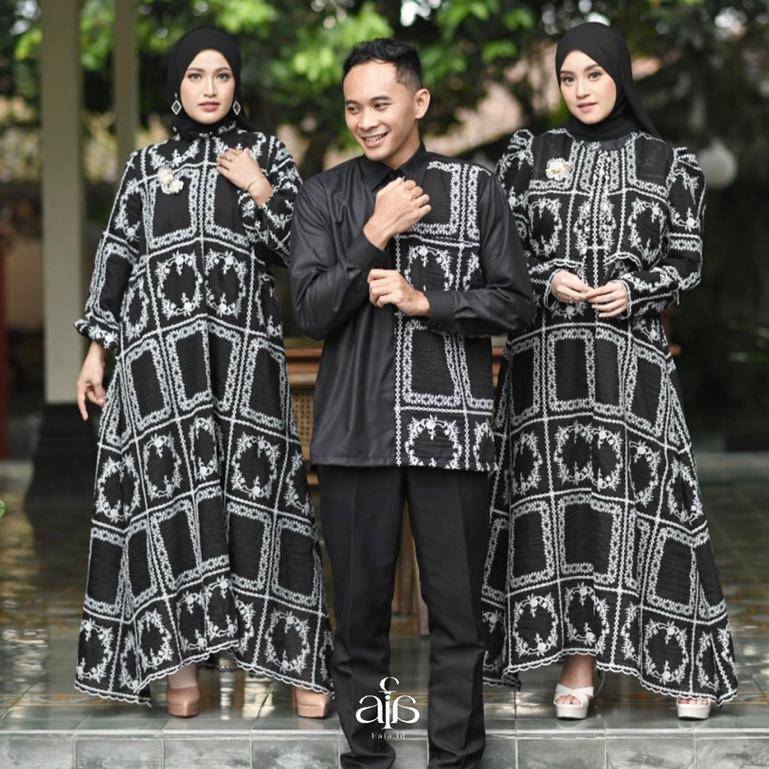 FAIA.ID Baju Lebaran Zivara Family Set Warna Hitam - Free Hijab + bando anak - Koleksi Lebaran kelua