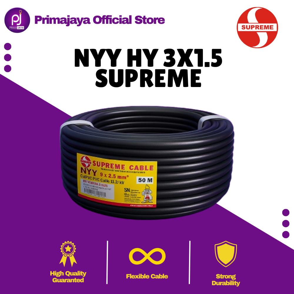 NYY HY 3X1.5 100M SUPREME | KABEL HITAM SERABUT ROL 50M 100M