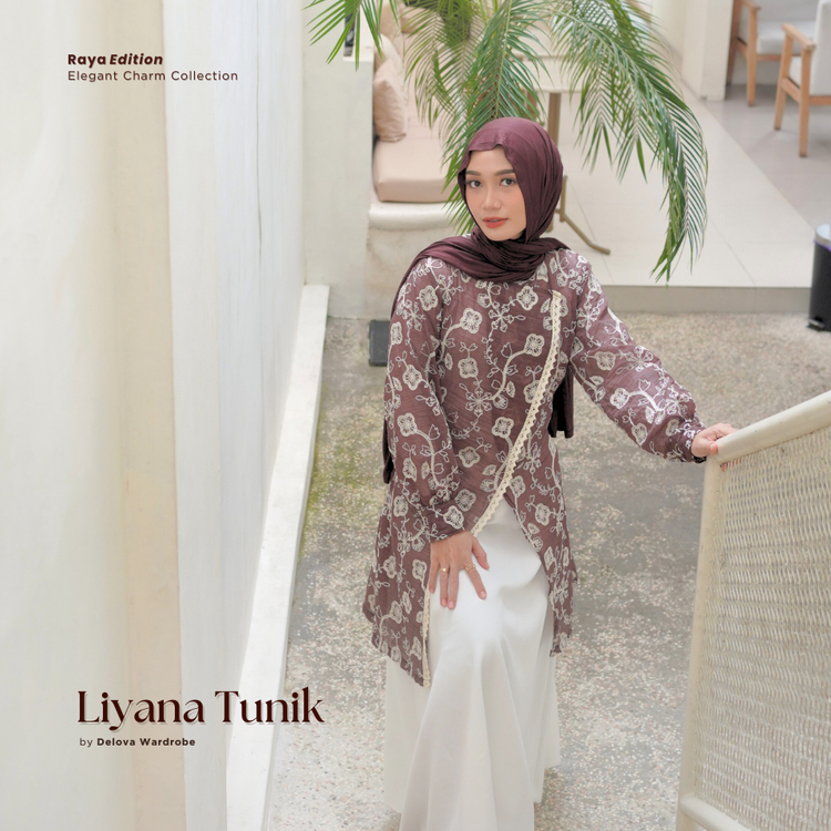 Delova Wardrobe - LIYANA Tunik Outer Raya Tencel Katun Bordir Cutton Tencel Embroidery Peper Silk Tile Brukat Kondangan Lebaran
