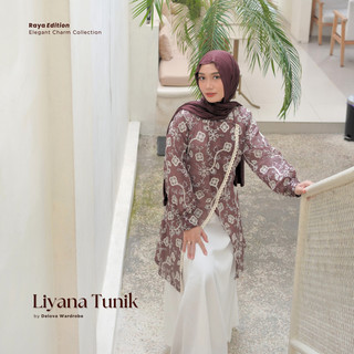 Delova Wardrobe - LIYANA Tunik Outer Raya Tencel Katun Bordir Cutton Tencel Embroidery Peper Silk Tile Brukat Kondangan Lebaran