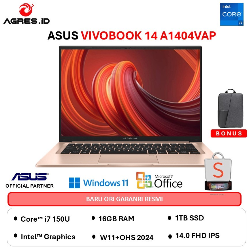 ASUS VIVOBOOK 14 A1404VAP CORE I7 150U - RAM 16GB 1TB W11+OHS 14.0FHD VIPS -VIPS7112M