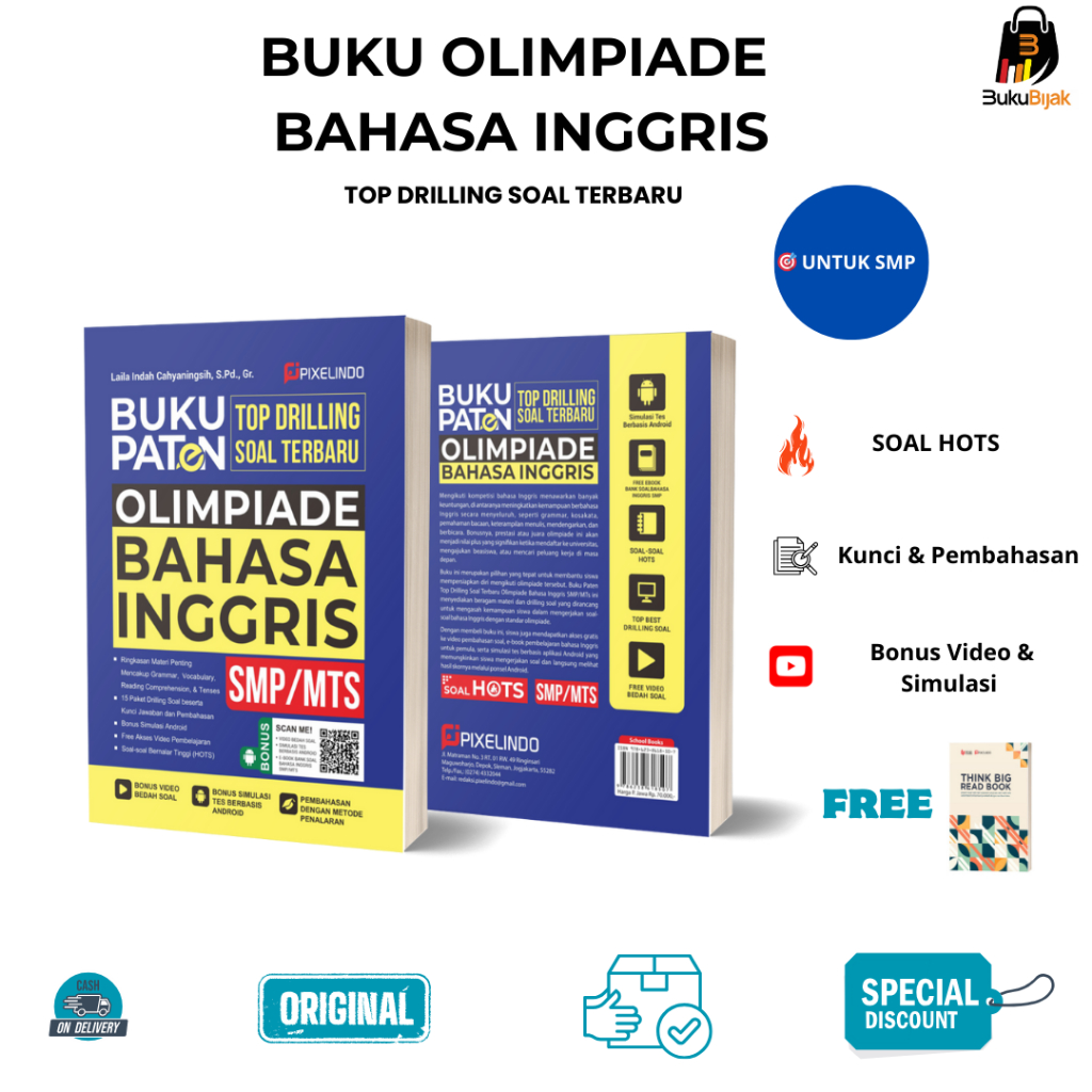 Buku Olimpiade Bahasa Inggris SMP/MTS | Top Drilling Soal HOTS | Lengkap Pembahasan | Pixelindo