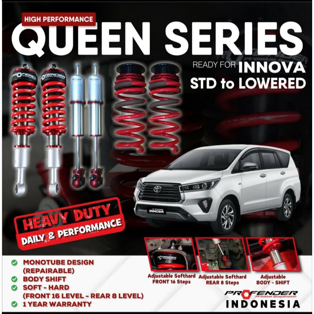 QUEEN SERIES V3+ - SHOCKBREAKER SUSPENSI PROFENDER MONOTUBE 2.0 TOYOTA INNOVA OlD REBORN 06+ 16+  ST