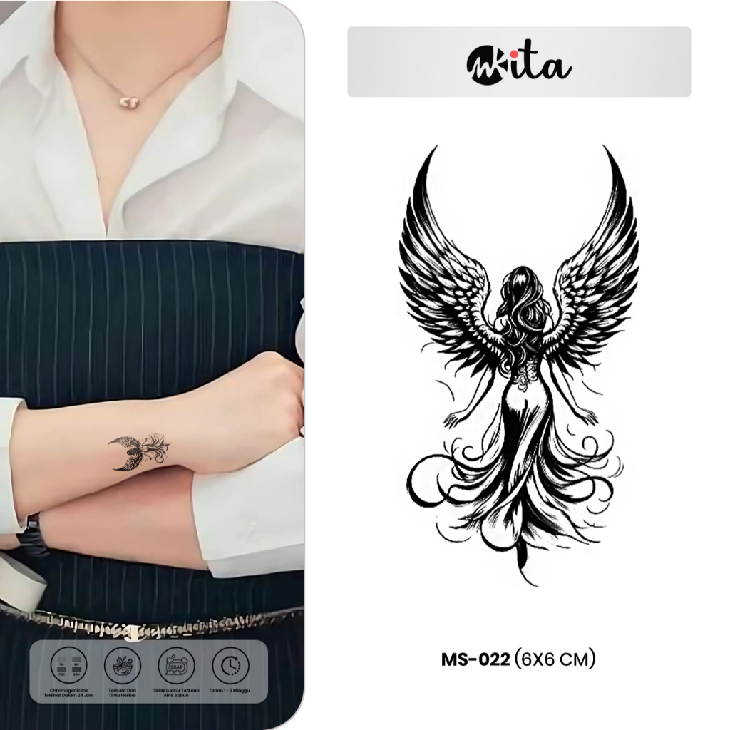 INKITA-Tatto Temporer Angel Bersayap Tato Sementara Semi Permanen Sayap Angel 1-2 Minggu