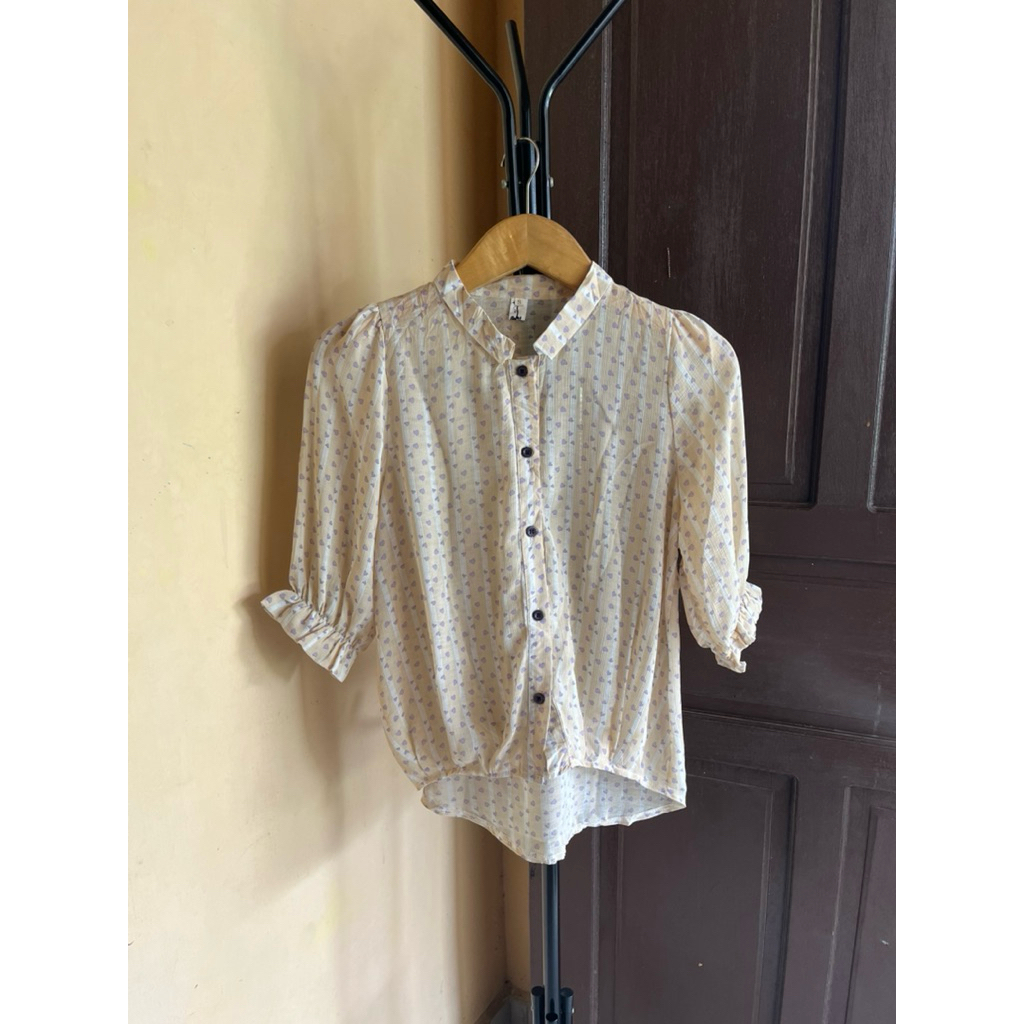 kemeja hem salur butter sifon motif love korean style bau atasan top wanita murah cantik