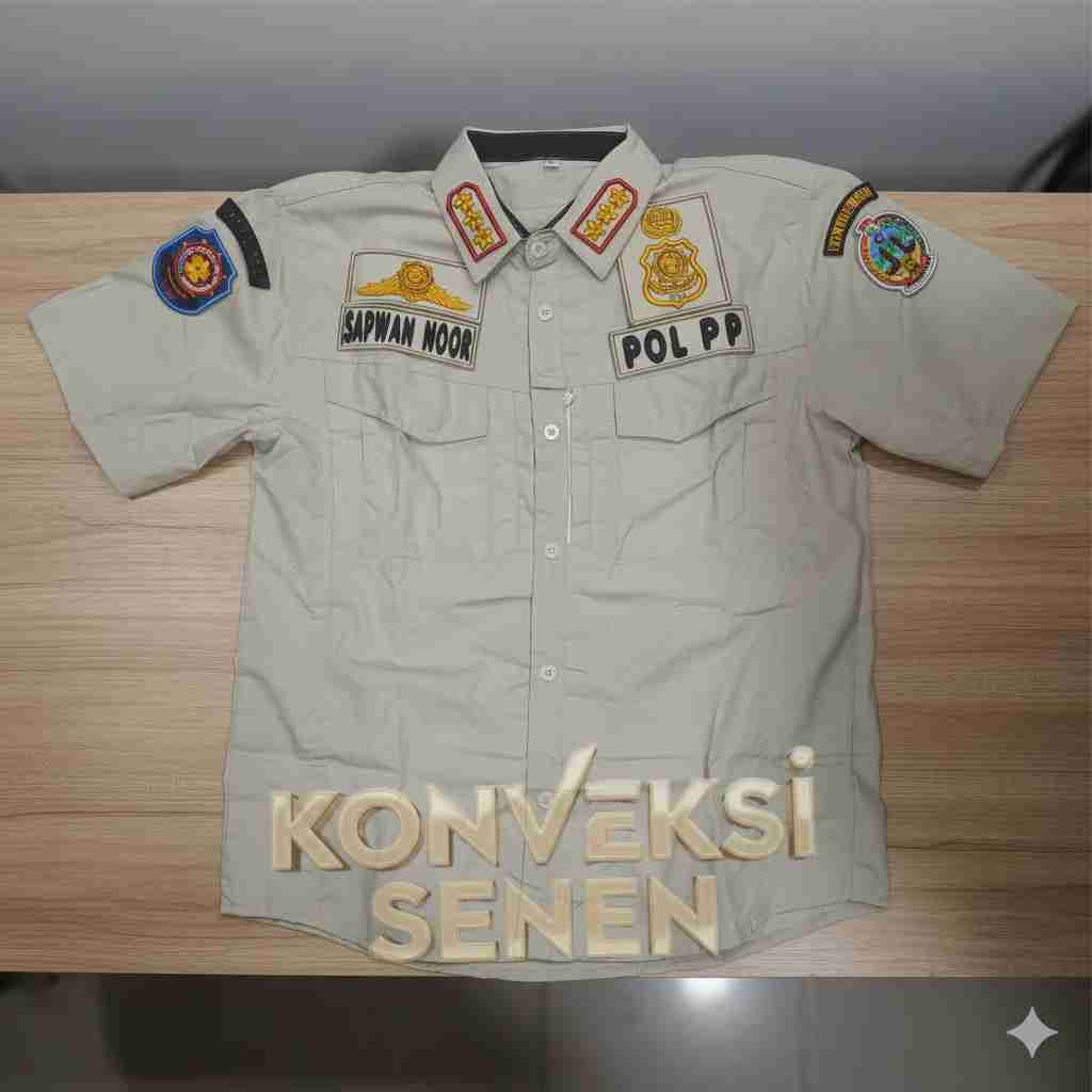 Kemeja Satpol PP Ripstop Cream Bordir 3D Bahan Tebal Ukuran M-XXL | Kemeja Krem Ripstop SATPOL PP Po