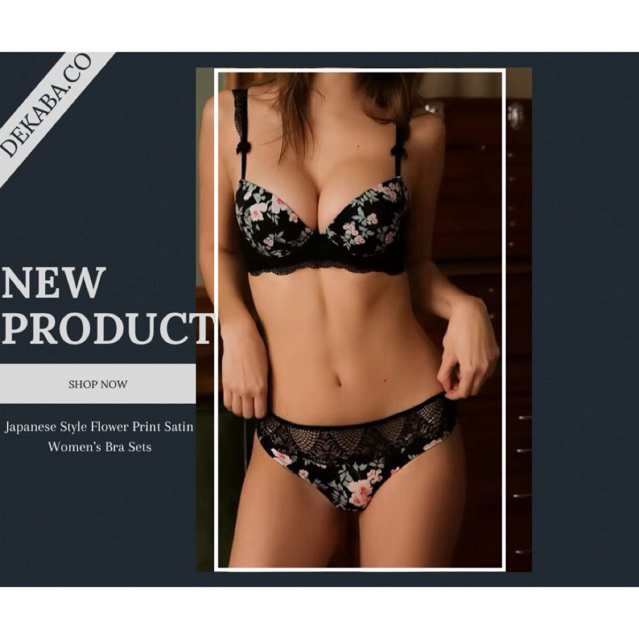 dekaba Bra Set Wanita Motif Bunga Gaya Jepang Satin Setelan Bra dan Celana Dalam dengan Desain Elega