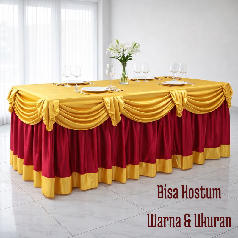 Taplak Meja Prasmanan Pesta Dekorasi Skirting Meja Custom Warna & Ukuran