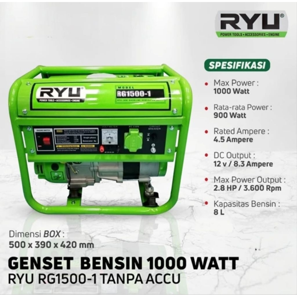 RYU Mesin Genset / Generator RG 1500-1 1000 Watt