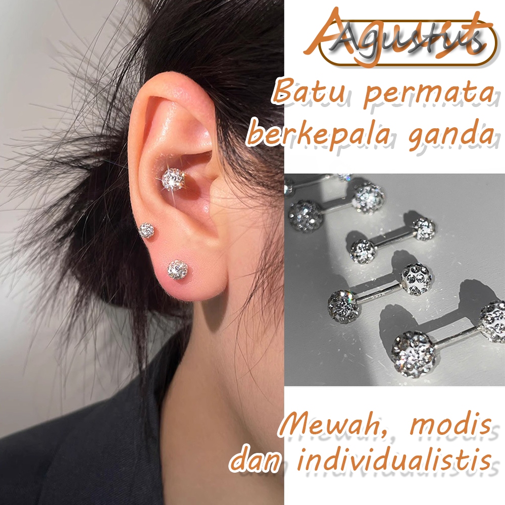 Jarum perak 999 + zirkon Anting untuk wanita, anting tulang telinga, anting flash, anting tindik tel